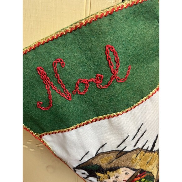 Vintage Hummel Christmas Stocking Hand Embroidered Crewel On Linen & Felt 17" - Picture 2 of 8